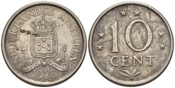 Нидерландские Антилы 10 центов 1975 Юлиана (1948-1980) KM 10 никель 66-967
