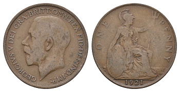 Великобритания 1 пенни 1921 Георг V (1910-1936) KM 810, Spink 4051 бронза 4661-643