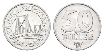 Венгрия 50 филлеров 1987 BP мост Елизаветы в Будапеште KM 574 алюминий UNC 4665-142