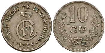 Люксембург 10 сантимов 1924 Шарлотта (1918-1964) KM 34 медно-никель 4575-1231