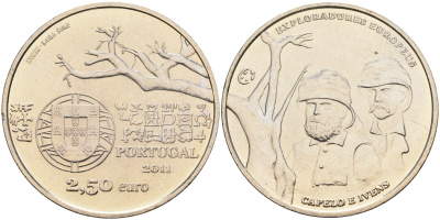 Португалия 2 1/2 евро 2011 ЕВРОПЕЙСКИЕ ИССЛЕДОВАТЕЛИ медно-никель UNC 4593-132