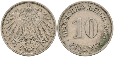 Германия 10 пфеннигов 1908 J J. 13,  KM 12 медно-никель    4603-725