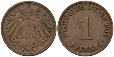 Германия 1 пфенниг 1912 A KM 10, J. 10 медь 192-659