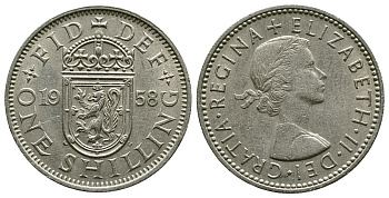 Великобритания 1 шиллинг 1958 Елизавета II (1952-2022), Шотландский герб KM 905, Spink 4148 медно-никель 4384-642