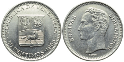Венесуэла 50 сентимо 1965 Симон Боливар KM 41, Schon 51 никель 4392-969