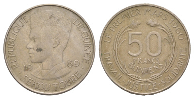 Гвинея 50 франков 1969 год-тип KM 8 медно-никель 413-1143