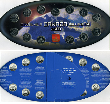 Канада  набор из 12 монет по 25 центов + жетон 2000 миллениум, в оригинальном картонном буклете, монеты в запайке KM PL64 14-01-02-03