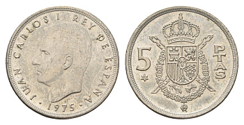 Испания 5 песет 1975 (78) Хуан Карлос I (1975-2014) KM 807 медно-никель 4673-956
