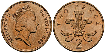 Великобритания 2 пенса 1988 Елизавета II (1952-2022) KM 936, Spink 4376 (C3) бронза 4607-824