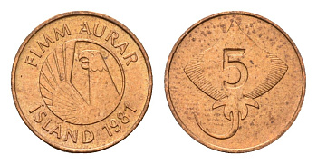 Исландия 5 эйре 1981 скат KM 24 бронза UNC 4647-1155
