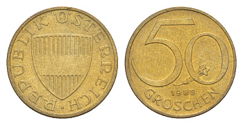 Австрия 50 грошей 1988 KM 2885 алюминиевая бронза UNC 4124-432