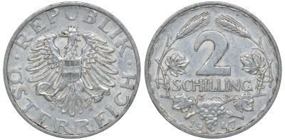 Австрия 2 шиллинга 1947 KM 2872 алюминий 4162-146