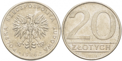 ПОЛЬША 20 ЗЛОТЫХ 1986 MW KM 153.1 медно-никель 213-842