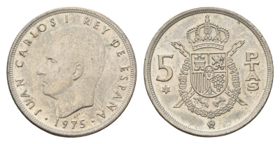 Испания 5 песет 1975 (78) Хуан Карлос I (1975-2014) KM 807 медно-никель 4673-956