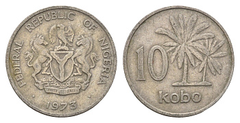 Нигерия 10 кобо 1973 пальмы KM 10.1 медно-никель 4701-1251