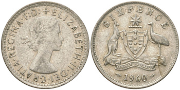 Австралия 6 пенсов 1960 Елизавета II (1952-2022) KM 58 серебро 4623-262