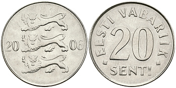 ЭСТОНИЯ 20 ЦЕНТОВ 2006 KM 23a сталь плакированная никелем 540-252