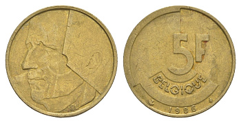 Бельгия 5 франков 1986 Belgique, Бодуэн I (1951-1993) KM 163 медь алюминий никель 4633-836