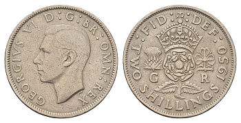 Великобритания 2 шиллинга (флорин) 1950 Георг VI (1936-1952) KM 878, Spink 4107 медно-никель 4116-723