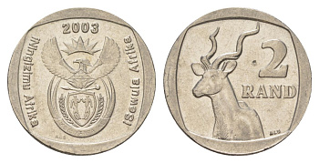 ЮАР 2 ранда 2003 KM 335 медь плакированная никелем UNC 4626-1246