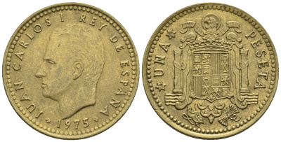 Испания 1 песета 1975 (76) Хуан Карлос I (1975-2001) KM 806 алюминиевая бронза 85-712