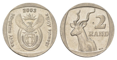 ЮАР 2 ранда 2003 KM 335 медь плакированная никелем UNC 4626-1246