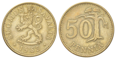 Финляндия 50 пенни 1963 KM 48 алюминиевая бронза 4628-1045
