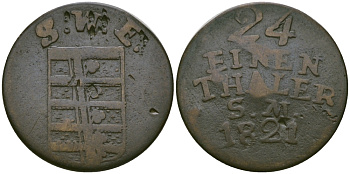 Саксен-Веймар-Эйзенах 1/24 талера 1821 S.W.E., Карл Август (1758-1809-1828) KM 92, AKS 6, J.525 серебро    99-614