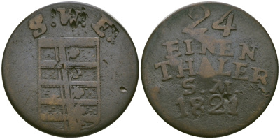 Саксен-Веймар-Эйзенах 1/24 талера 1821 S.W.E., Карл Август (1758-1809-1828) KM 92, AKS 6, J.525 серебро    99-614