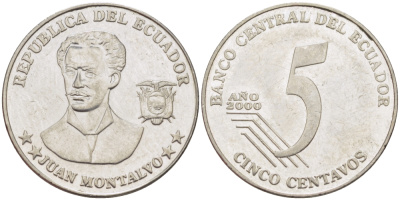 ЭКВАДОР 5 СЕНТАВО 2000 ХУАН МОНТАЛЬВО KM 105 сталь 31-331