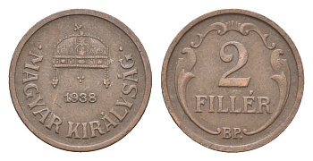 Венгрия 2 филлера 1938 BP KM 506 бронза 4665-456