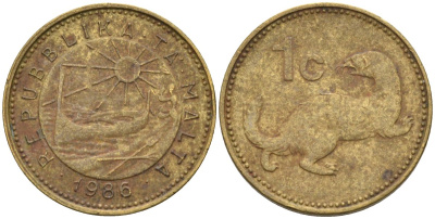 Мальта 1 цент 1986 ласка, горностай KM 78 никель латунь 4585-1149