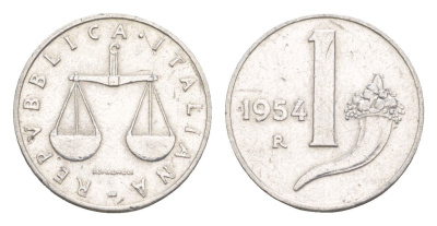Италия 1 лира 1954 KM 91 алюминий 4644-933