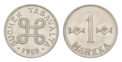 Финляндия 1 марка 1960 KM 36a железо плакированное никелем 4647-437