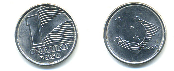 Бразилия 1 крузейро 1990 KM 617 нержавеющая сталь aUNC 93-736