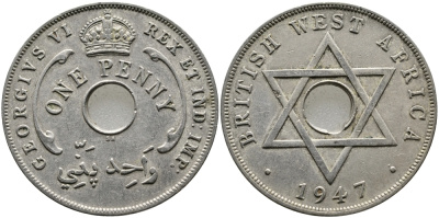 Британская Западная Африка 1 пенни 1947 Георг VI (1937-1952) KM 19 медно-никель 1523-611