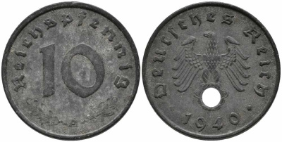 Германия 10 рейхспфеннигов 1940 A KM 101, J. 371 цинк 113-127