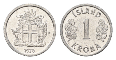 Исландия 1 крона 1976 KM 23 алюминий UNC 4687-762