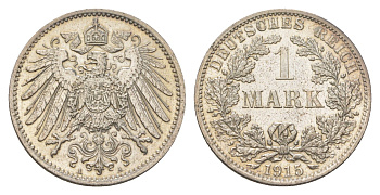 Германия 1 марка 1915 A, Вильгельм II (1888-1918) KM 14, J. 17 серебро 4626-252