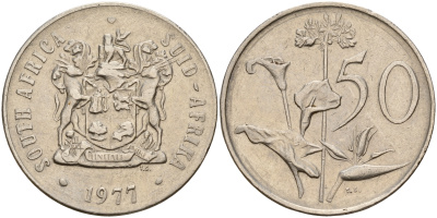 ЮАР 50 центов 1977 Зантедеския Эллиота (калла), герб KM 87 никель    4599-444