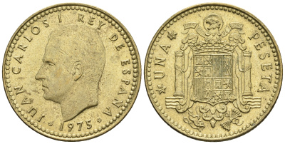Испания 1 песета 1975 (80) Хуан Карлос I (1975-2014) KM 806 алюминиевая бронза 85-717