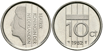 Нидерланды 10 центов 1982 Беатрикс (1980-2013) KM 203 никель 96-568