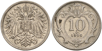 Австрия 10 геллеров 1908 Франц Иосиф (1848-1916) KM 2802 никель 4152-125