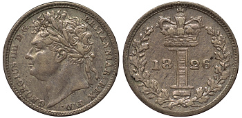 Великобритания 1 пенни 1826 Георг IV (1820-1830) KM 683, Spink 3821 серебро 1524-412