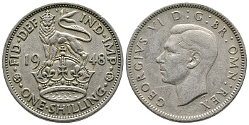 Великобритания 1 шиллинг 1948 Георг VI (1936-1952), Английский герб KM 863, Spink 4105 медно-никель 3999-1025