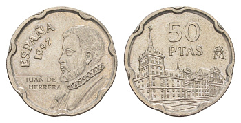 Испания 50 песет 1997 Хуан де Эррера KM 985 медно-никель 4621-141