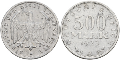 Германия 500 марок 1923 А KM 36 J. 305 алюминий    4153-233