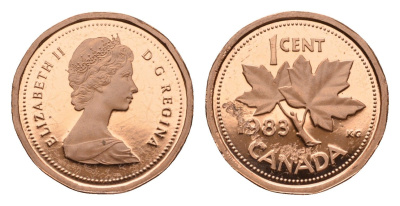 Канада 1 цент 1983 Елизавета II (1952-2022), кленовый лист KM 132 бронза PROOF 413-3011