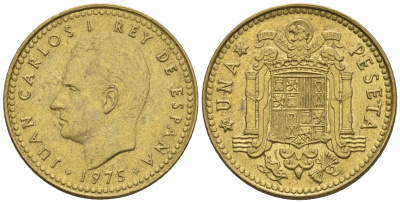 Испания 1 песета 1975 (80) Хуан Карлос I (1975-2014) KM 806 алюминиевая бронза 54-1045