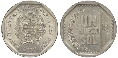 Перу 1 новый соль 2007 KM 308.4 медно-никель UNC 4605-232